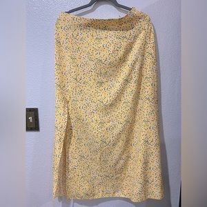 Side slit long yellow floral skirt